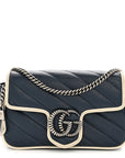 Vintage Effect Calfskin Matelasse Diagonal Super Mini Torchon GG Marmont Shoulder Bag Blue Agata Mystic White