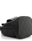 Lambskin Quilted Double Pocket Drawstring Backpack Black