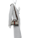 GG Supreme Monogram Textured Dollar Calfskin Web Mini Ophidia Top Handle Bowler Bag Beige Ebony New Acero