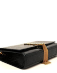 Calfskin Crocodile Embossed Medium Classic Monogram Kate Tassel Satchel Black