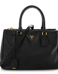 Saffiano Lux Small Galleria Double Zip Tote Black