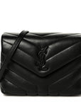 Calfskin Y Quilted Monogram Monochrome Toy Loulou Crossbody Bag Black