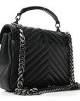 Sheepskin Matelasse Chevron Monogram Medium College Bag Black