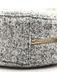 Wool Tweed Lambskin Quilted CHNL 19 Round Clutch With Chain Grey Ecru