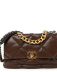 Lambskin Quilted Large CHNL 19 Flap Dark Brown