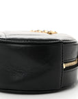 Shiny Goatskin Quilted CHNL 19 Round Clutch With Chain Black