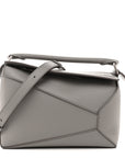 Soft Grained Calfskin Small Puzzle Edge Bag Pearl Grey