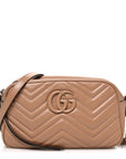 Calfskin Matelasse Monochrome Small GG Marmont Chain Shoulder Bag Camelia
