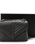Sheepskin Matelasse Chevron Monogram Medium College Bag Asphalt