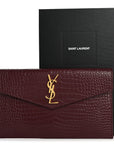 Calfskin Crocodile Embossed Uptown Monogram Clutch Rouge Legion