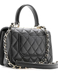 Lambskin Crystal Quilted Mini Trendy CC Dual Handle Flap Bag Black