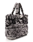 Re-Nylon Padded Printed Medium Tote Bag Black White