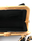 Patent Crumpled Lambskin Quilted Maxi Bow Clutch With Chain Black