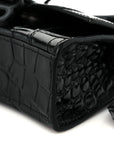 Shiny Calfskin Monochrome Crocodile Embossed Hourglass Top Handle Bag Mini Black