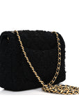 Tweed Quilted Mini Square Flap Black