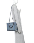 Washed Frayed Denim Logo Small Hardware Tote Blue