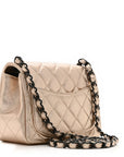Metallic Lambskin Quilted Mini Square Flap Gold Black