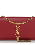 Smooth Calfskin Medium Classic Monogram Kate Tassel Satchel Lipstick Red