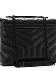 Calfskin Y Quilted Monogram Monochrome Small Loulou Chain Satchel Black
