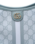 GG Supreme Monogram Textured Dollar Calfskin Web Small Ophidia Bucket Shoulder Bag Dusty Blue
