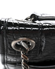 Patent Crocodile Embossed Lambskin Monogram Medium Niki Chain Satchel Black