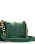 Lambskin Quilted Small Boy Flap Green