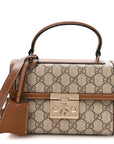 GG Supreme Monogram Small Padlock Top Handle Shoulder Bag Beige Ebony Dark Brown