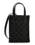 Denim Cuoio Harness GG Monogram Mini Ophidia Tote Bag Black Medium Grey