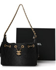 Washed Denim Quilted Mini CHNL 25 Handbag Black