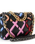 Lambskin Printed Fabric Medium CHNL 19 Flap Black Multicolor