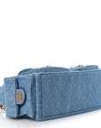Washed Denim Quilted Large Trendy Pockets Hobo Blue