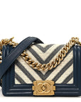 Fabric Chevron Braided Small Boy Flap Blue Ivory