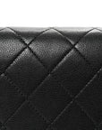 Grained Calfskin Quilted Large Label Click Flap Bag Black