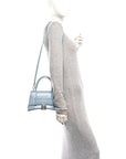 Shiny Calfskin Crocodile Embossed Small Hourglass Top Handle Bag Blue Grey