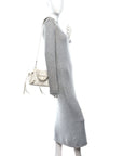 Semi Shiny Calfskin Crocodile Embossed Neo Classic Silver Hardware Nano City Crossbody White