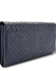 Nappa Intrecciato Continental Flap Wallet Dark Blue