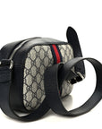 GG Supreme Monogram Textured Dollar Calfskin Web Small Ophidia Camera Bag Beige Blue