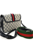 GG Supreme Monogram Textured Dollar Calfskin Web Studded Mini Ophidia Flap Shoulder Bag Beige Blue