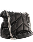 Lambskin Quilted Small Loulou Puffer Monogram Chain Satchel Black