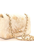 Denim Floral Printed Medium Double Flap Beige