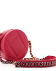 Lambskin Quilted CHNL 19 Round Clutch With Chain Pink