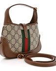 GG Supreme Monogram Azalea Calfskin Web Mini Jackie 1961 Hobo Beige Ebony Brown Sugar