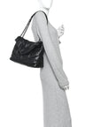 Lambskin Quilted Monogram Monochrome Small Loulou Puffer Chain Satchel Black