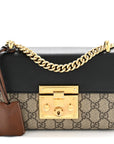 GG Supreme Monogram Calfskin Small Padlock Shoulder Bag Beige Black Cuir