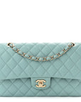 Caviar Quilted Medium Double Flap Light Blue