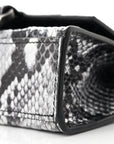 Shiny Calfskin Snakeskin Effect Hourglass Top Handle Bag Mini Silver Black