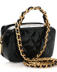 Patent Quilted Top Handle Mini Vanity Case Black