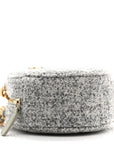 Wool Tweed Lambskin Quilted CHNL 19 Round Clutch With Chain Grey Ecru