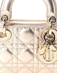 Metallic Lambskin Cannage Small Lady D-Joy Champagne