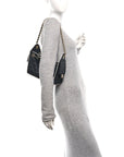 Braided Raffia Calfskin Quilted Mini CHNL 25 Handbag Black White